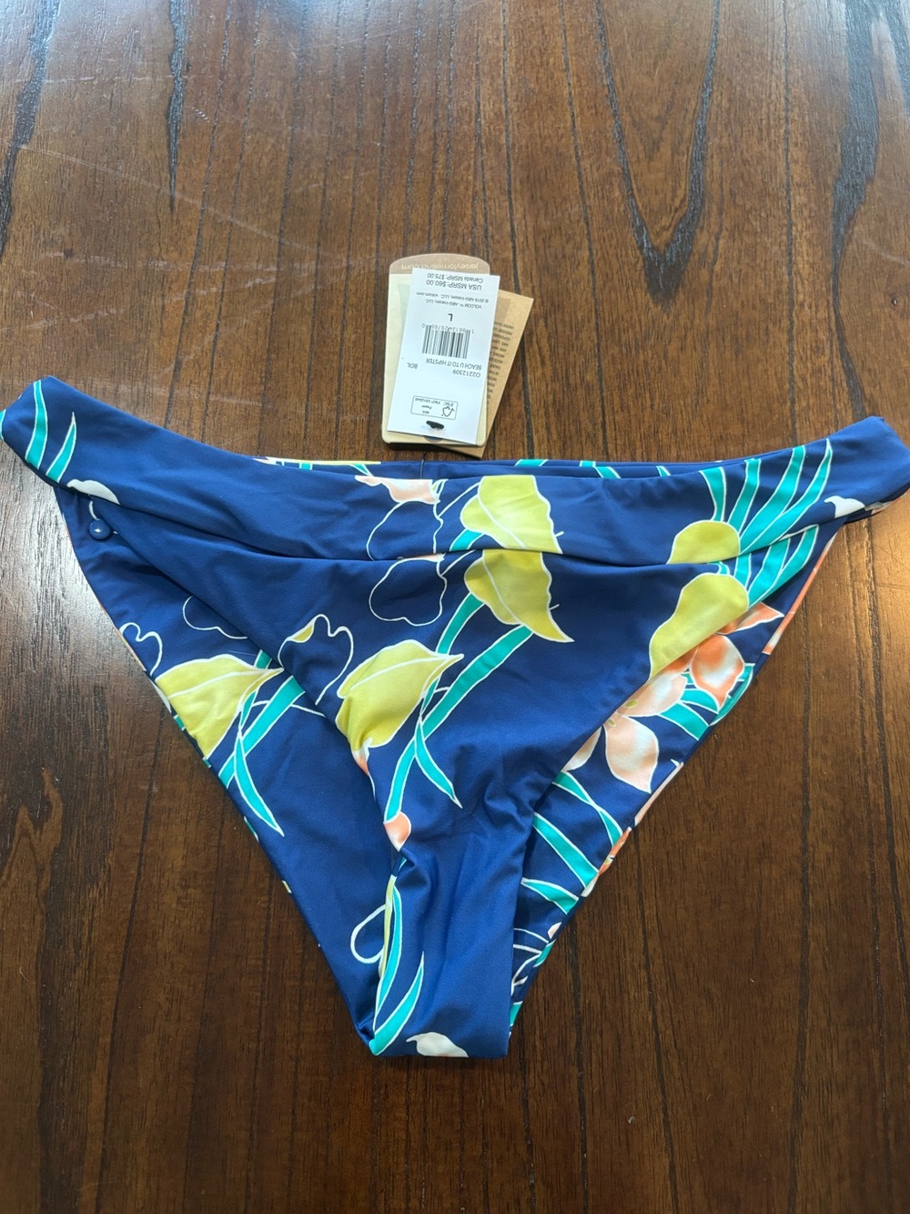 Volcom Navy Floral Bikini Bottom with Yellow Accents